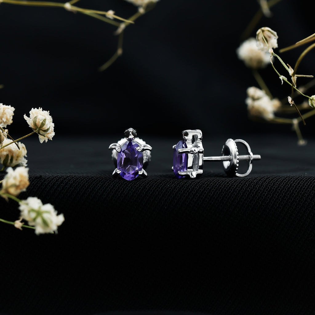 Created Blue Sapphire Tortoise Stud Earrings