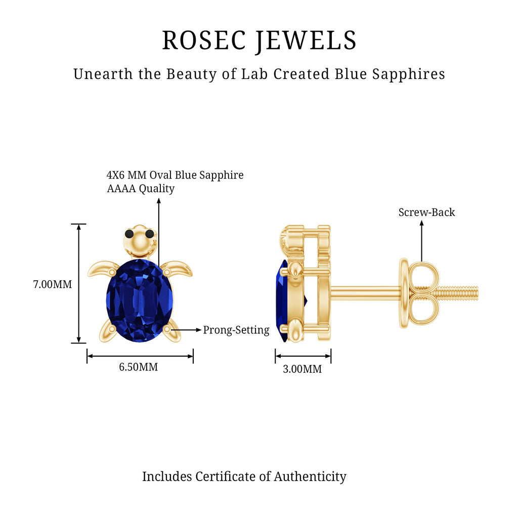 Created Blue Sapphire Tortoise Stud Earrings