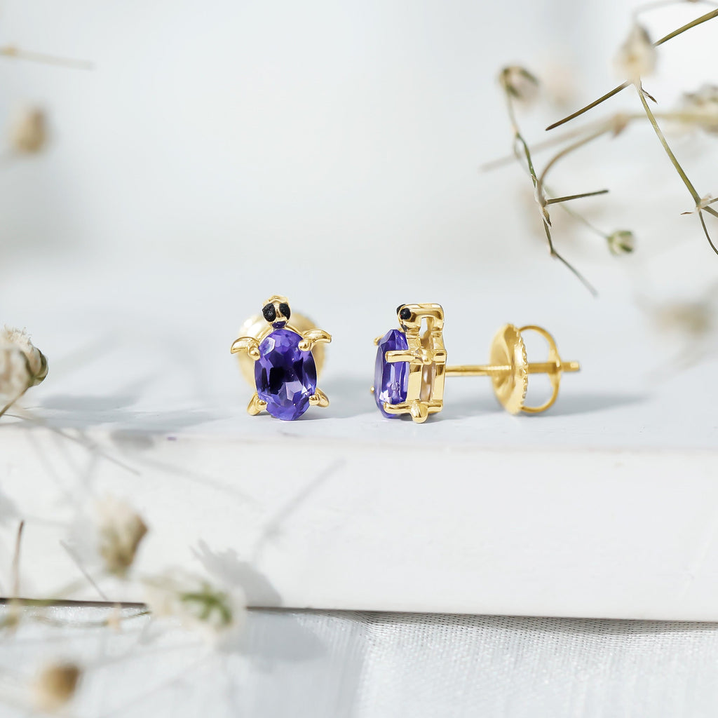 Created Blue Sapphire Tortoise Stud Earrings