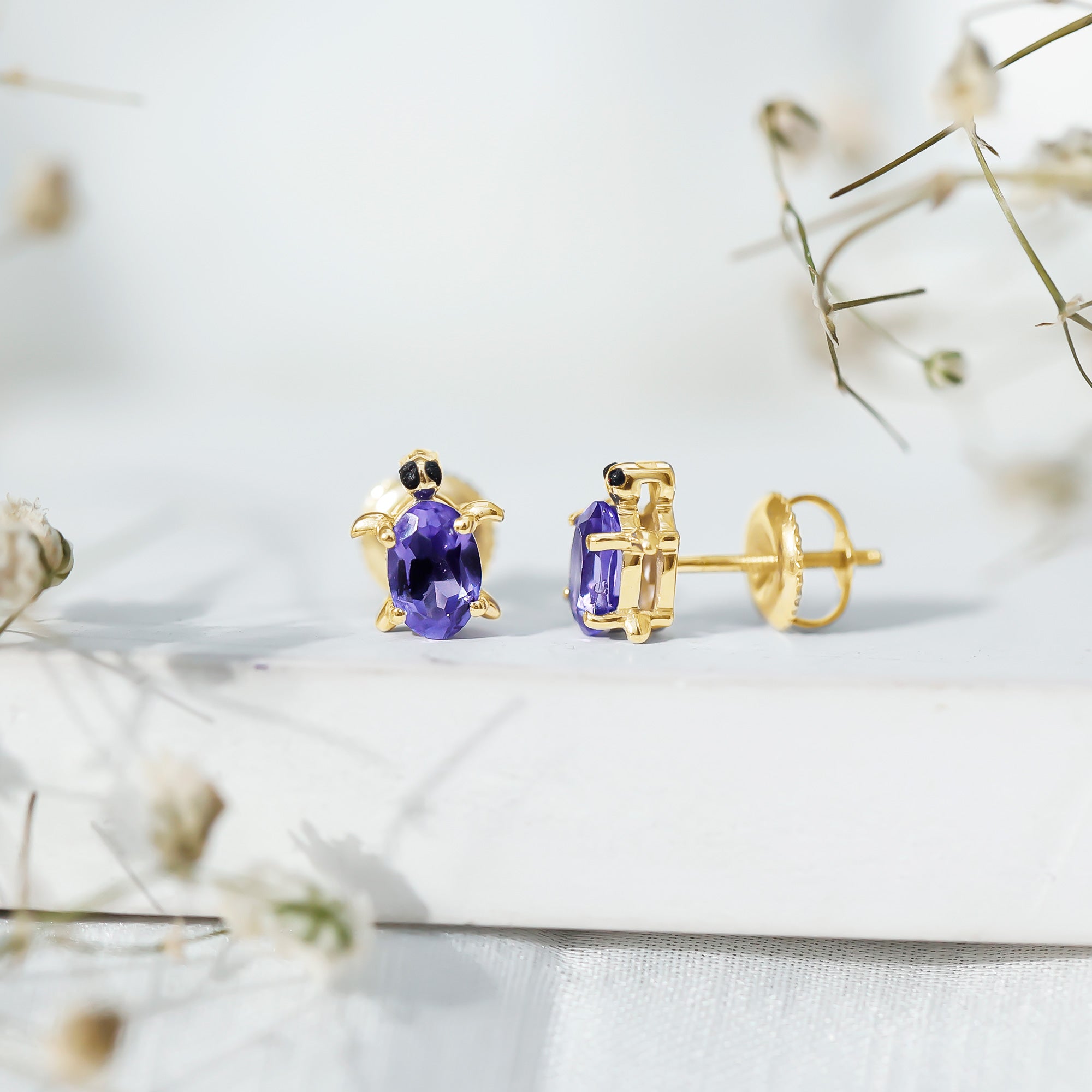 Created Blue Sapphire Tortoise Stud Earrings