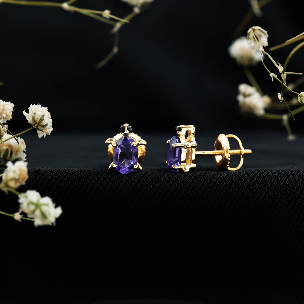 Created Blue Sapphire Tortoise Stud Earrings
