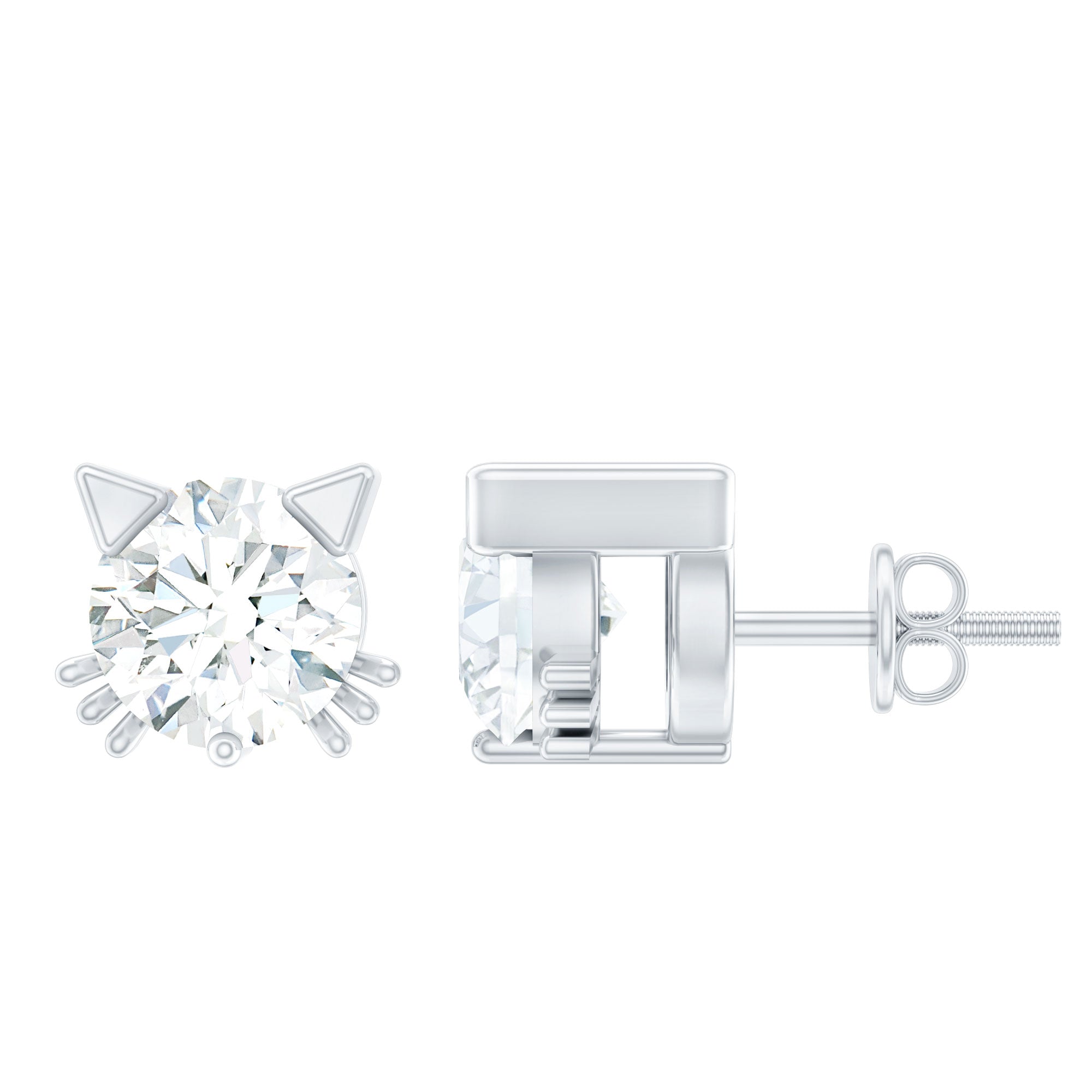 Natural Diamond Cat Stud Earrings