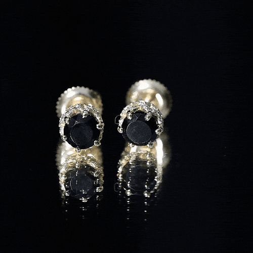 1 Carat Black Spinel Stud Earrings with Diamond Accent