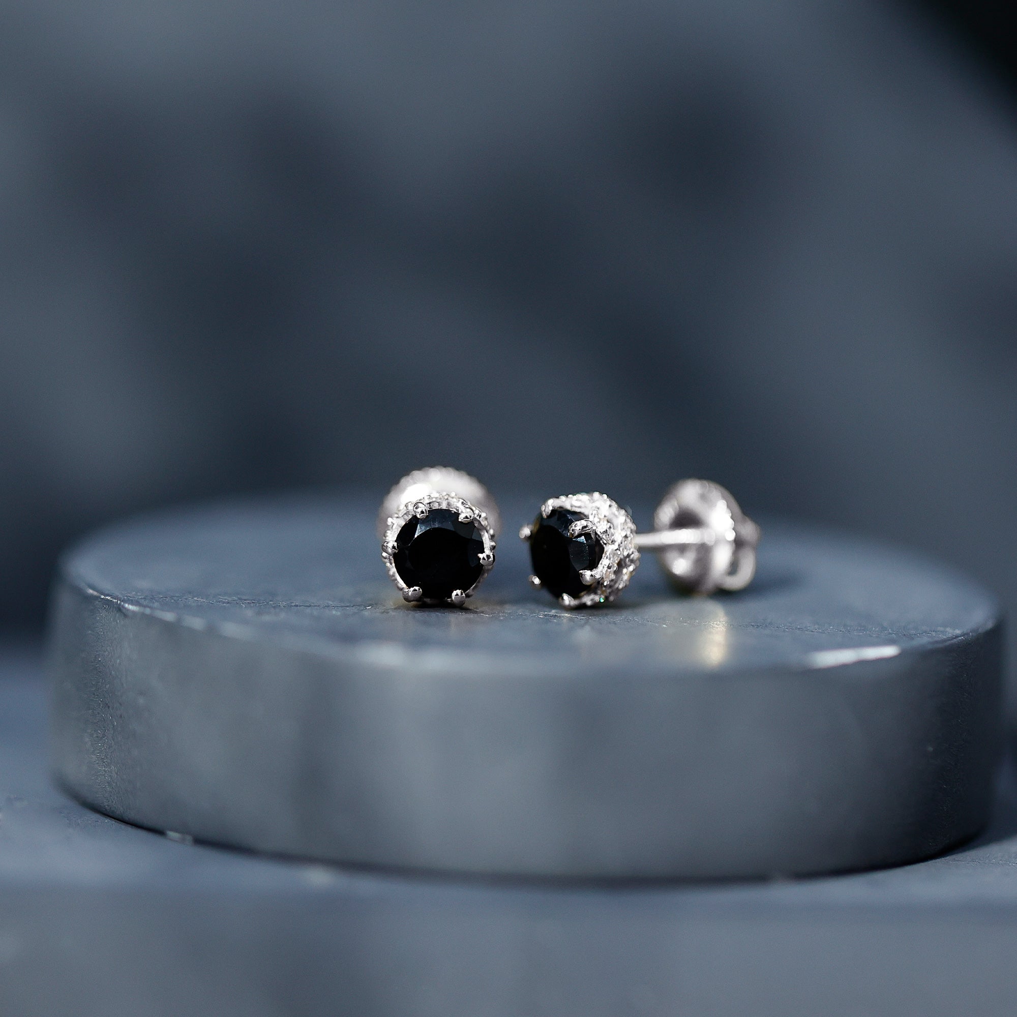 1 Carat Black Spinel Stud Earrings with Diamond Accent