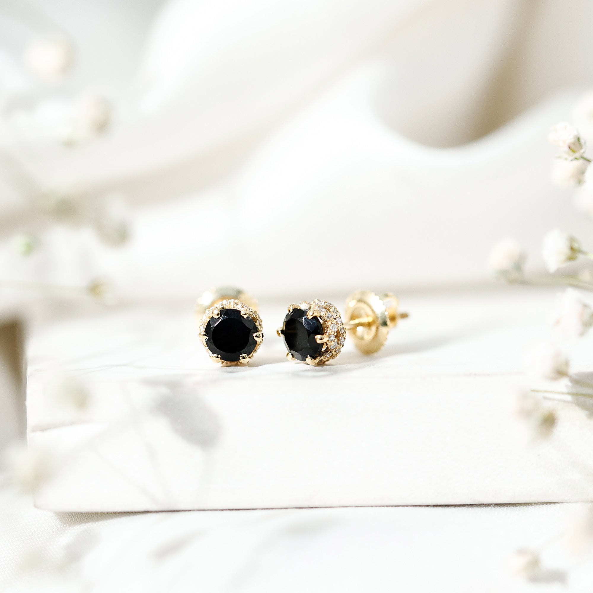 1 Carat Black Spinel Stud Earrings with Diamond Accent