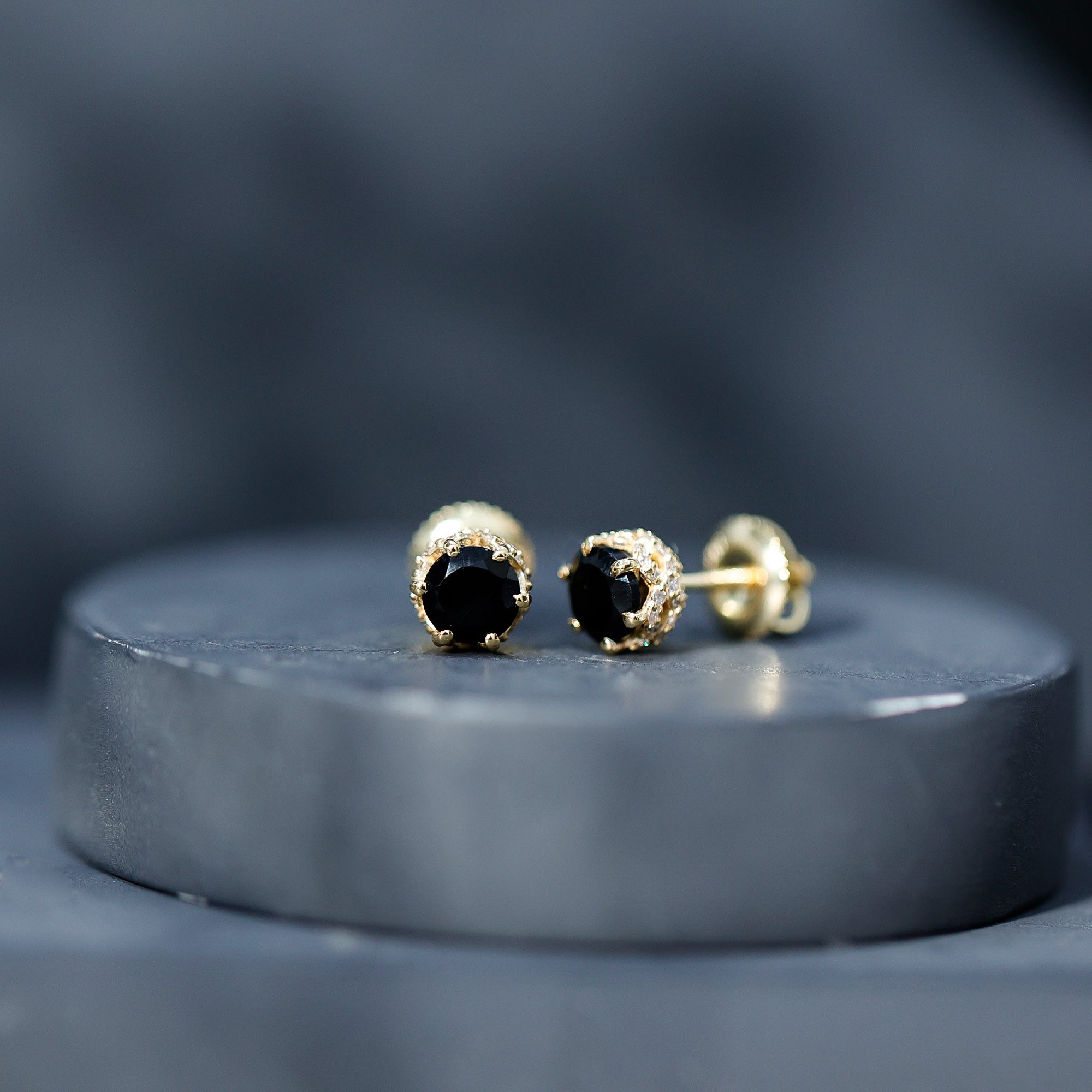 1 Carat Black Spinel Stud Earrings with Diamond Accent