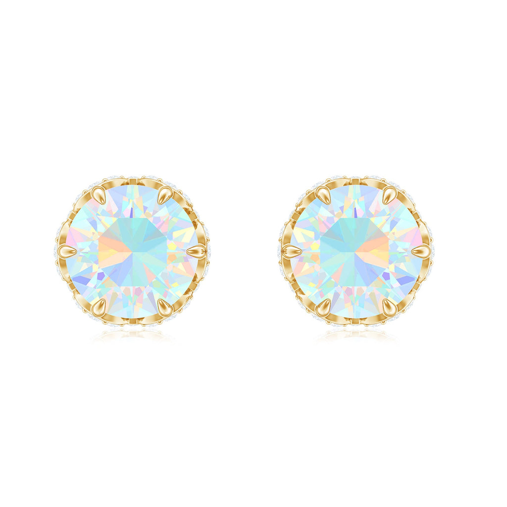 Designer Ethiopian Opal Stud Earrings with Diamond