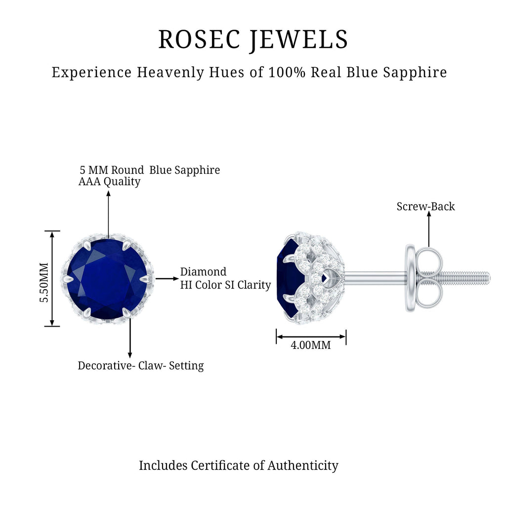 Designer Blue Sapphire Stud Earrings with Diamond