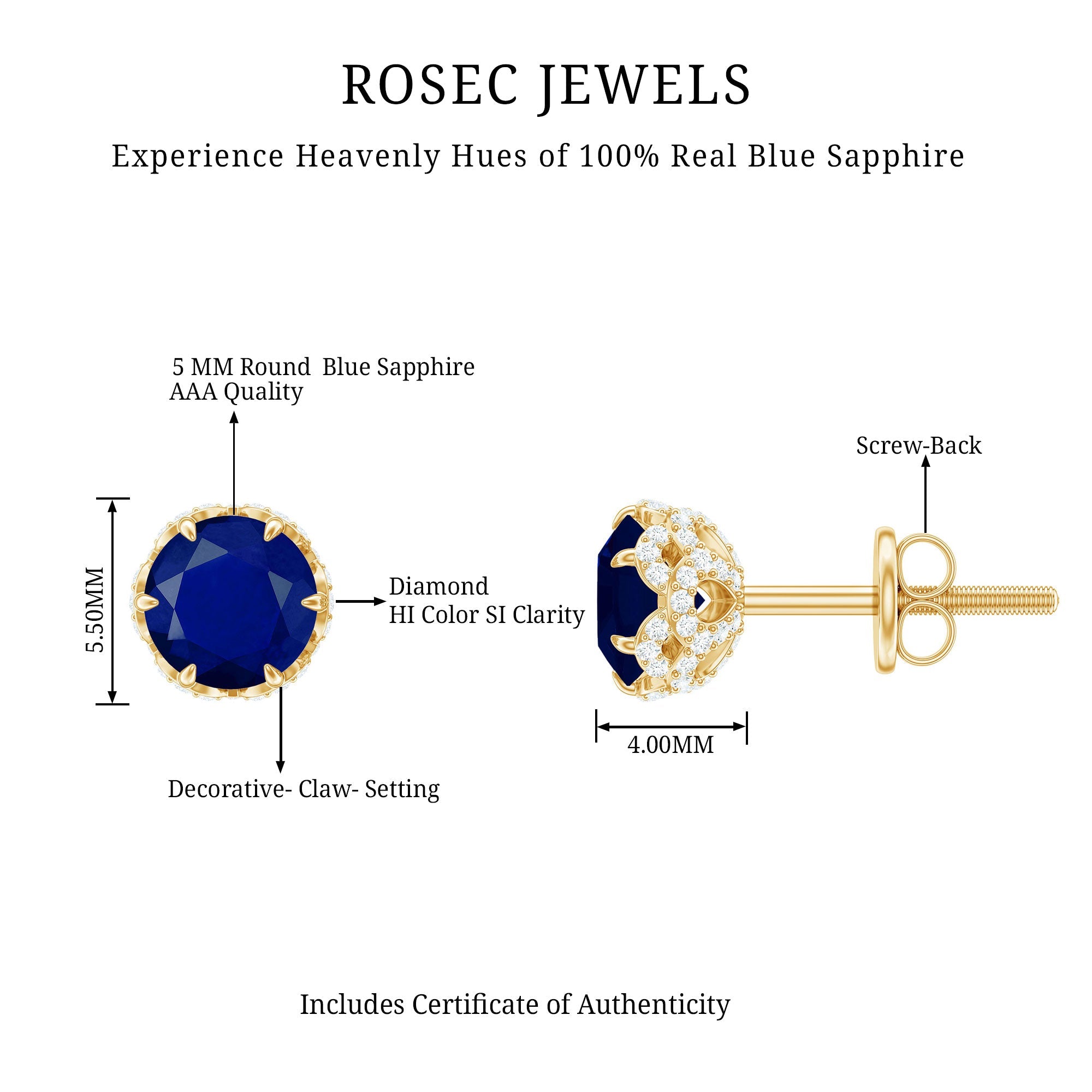 Designer Blue Sapphire Stud Earrings with Diamond
