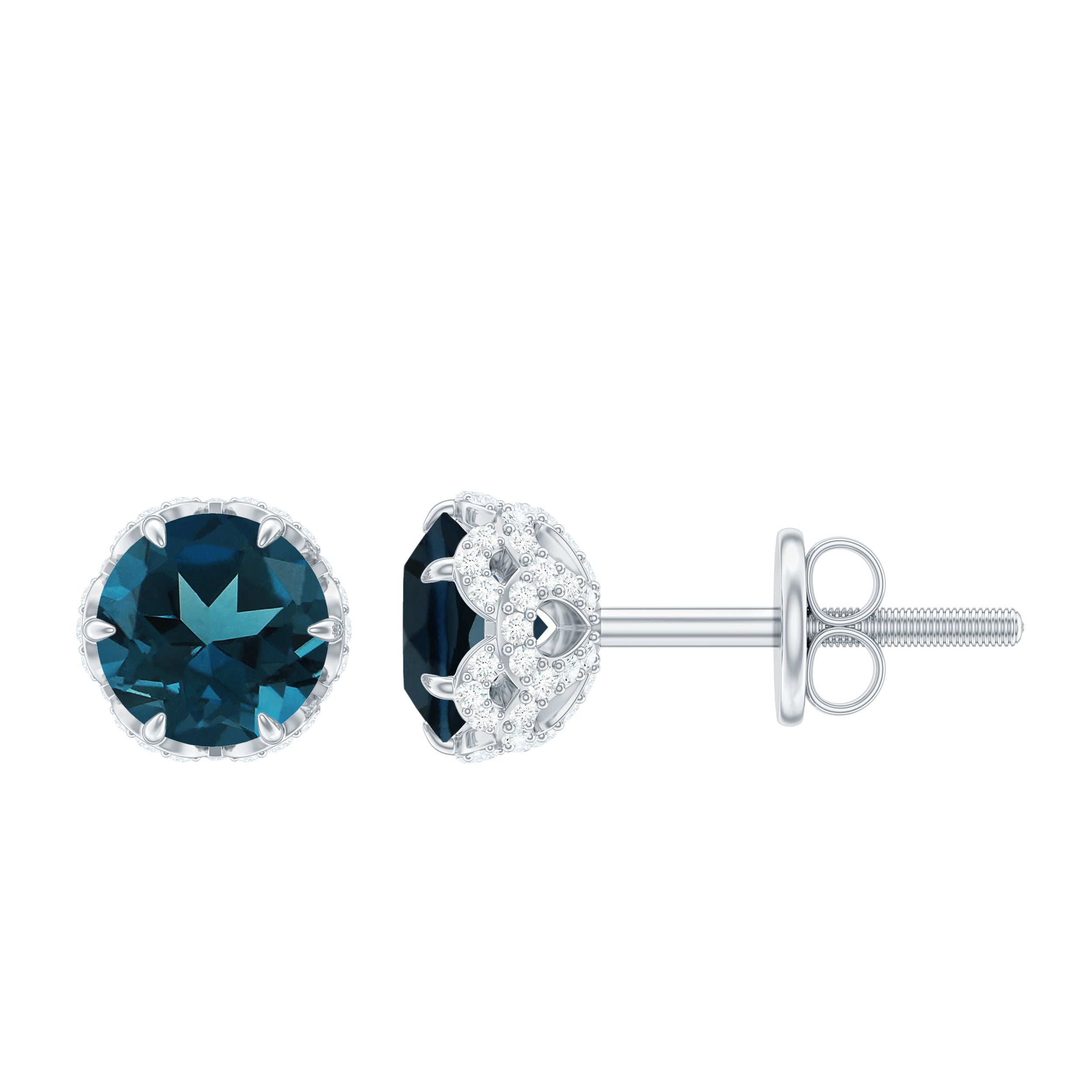 Designer London Blue Topaz Stud Earrings with Diamond