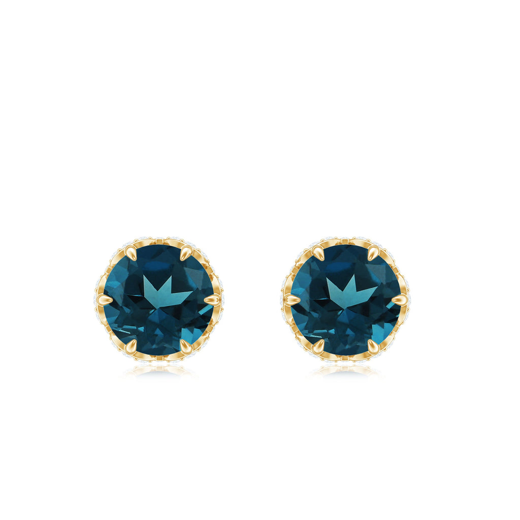Designer London Blue Topaz Stud Earrings with Diamond