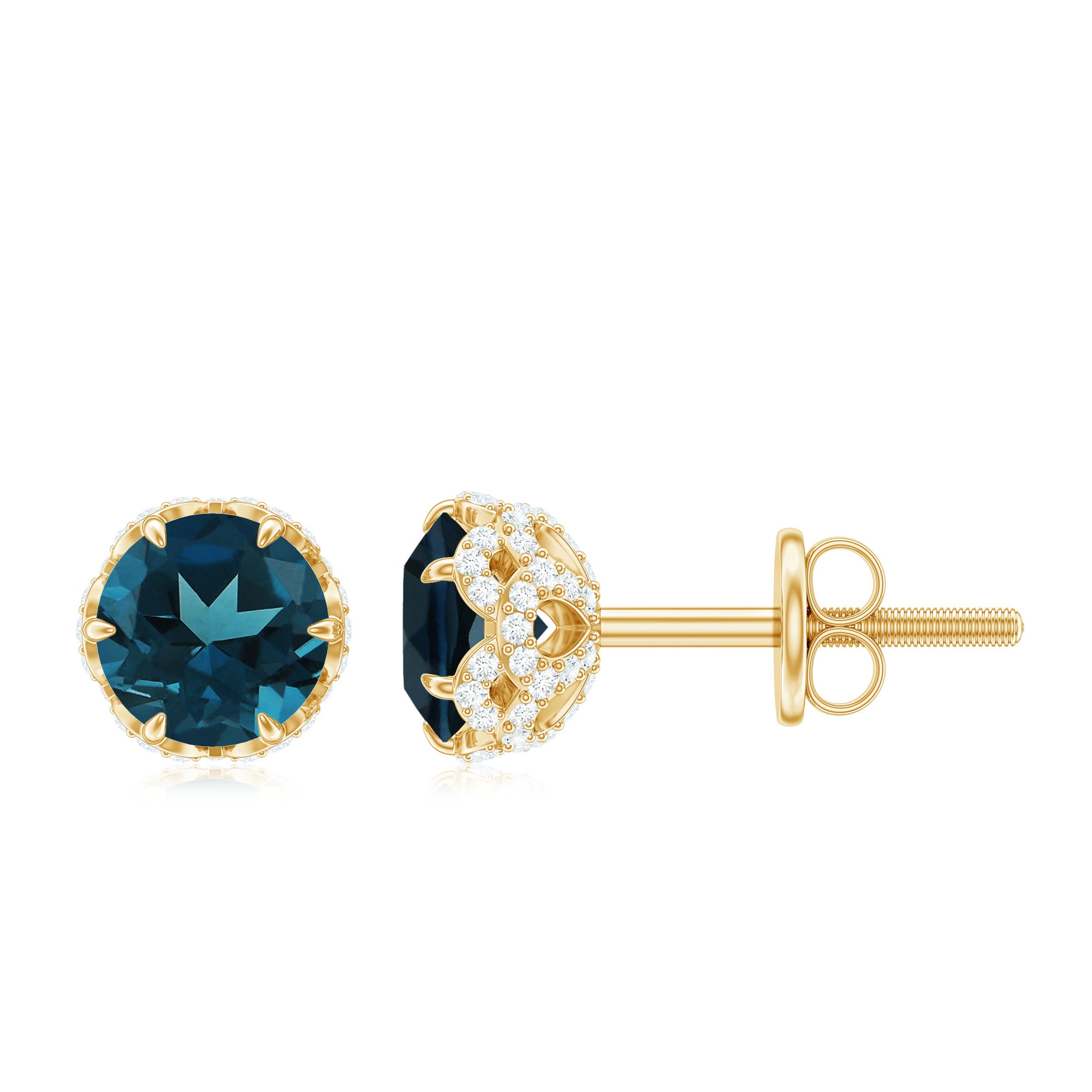 Designer London Blue Topaz Stud Earrings with Diamond