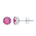 Designer 1 Carat Pink Tourmaline Stud Earrings with Diamond
