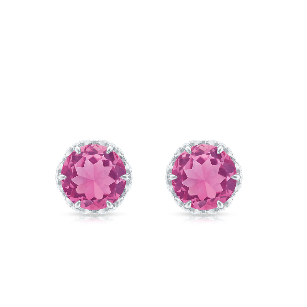 Designer 1 Carat Pink Tourmaline Stud Earrings with Diamond