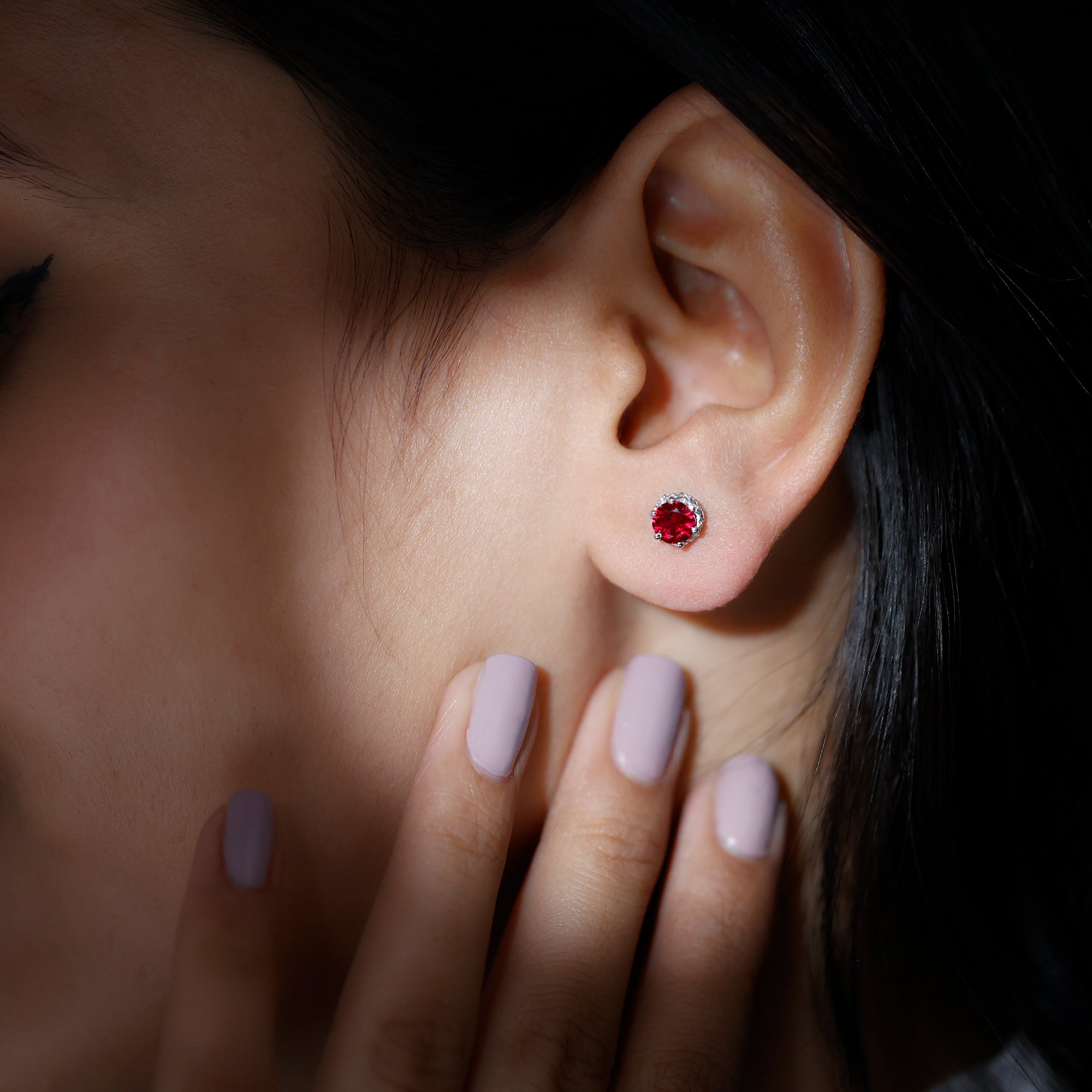 Certified Lab Grown Ruby Wedding Stud Earrings with Diamonds