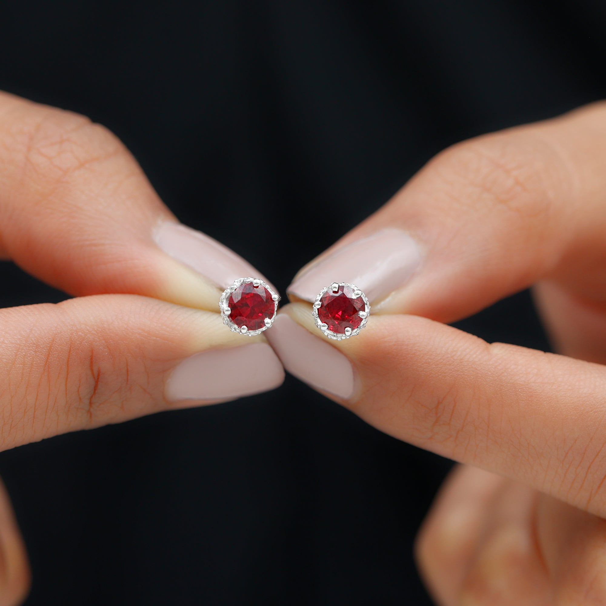 Certified Lab Grown Ruby Wedding Stud Earrings with Diamonds