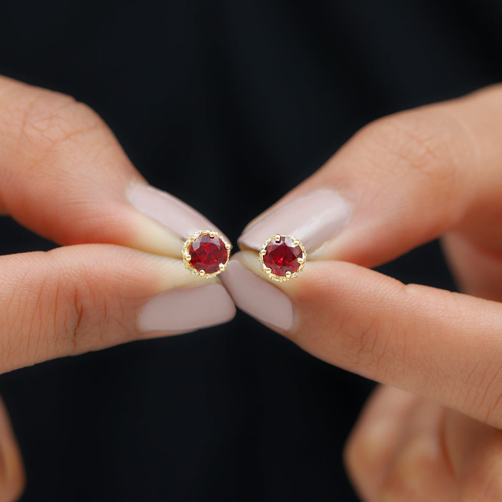 Certified Lab Grown Ruby Wedding Stud Earrings with Diamonds