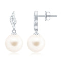 Genuine 15 Carat Freshwater Pearl and Diamond Drop Earrings with Certificate