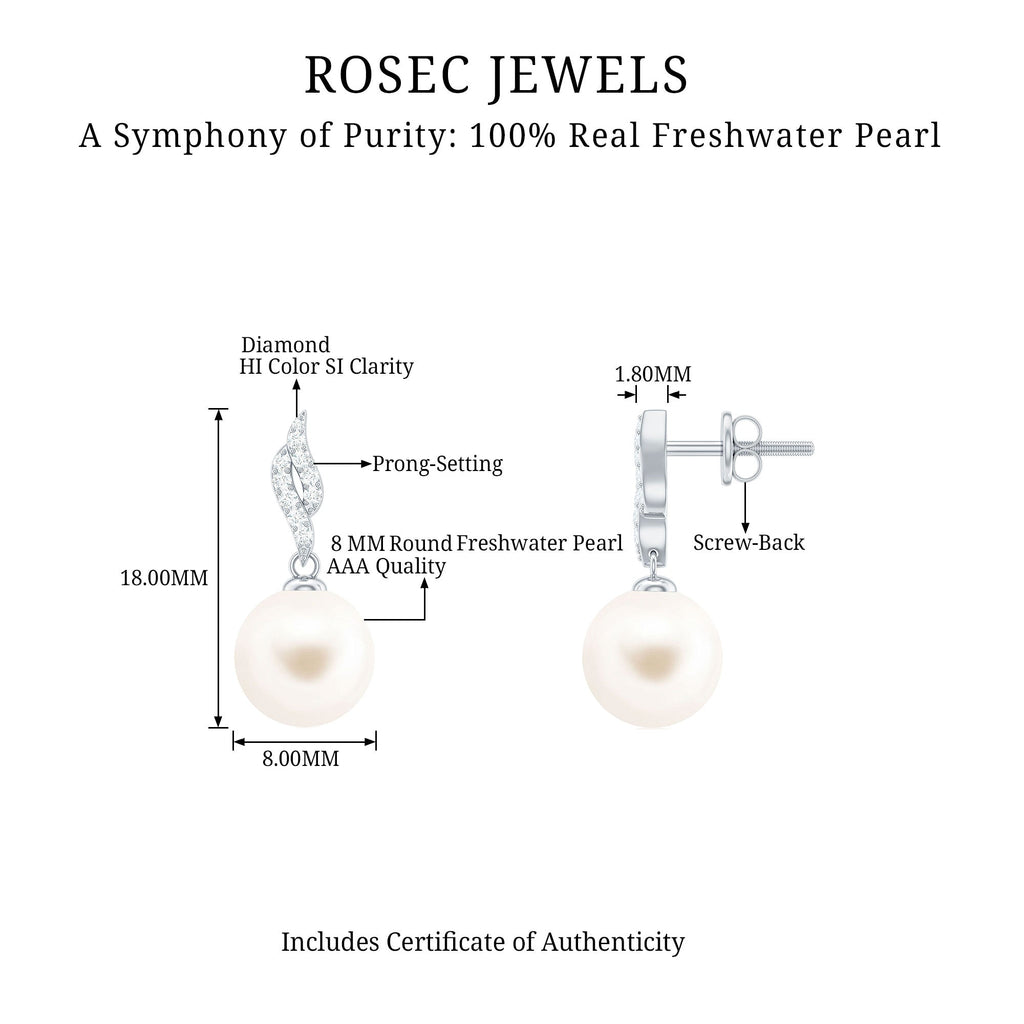 Genuine 15 Carat Freshwater Pearl and Diamond Drop Earrings with Certificate