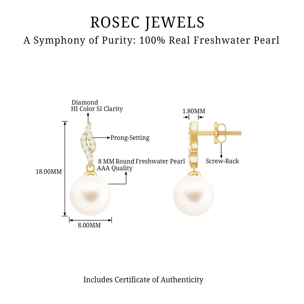Genuine 15 Carat Freshwater Pearl and Diamond Drop Earrings with Certificate