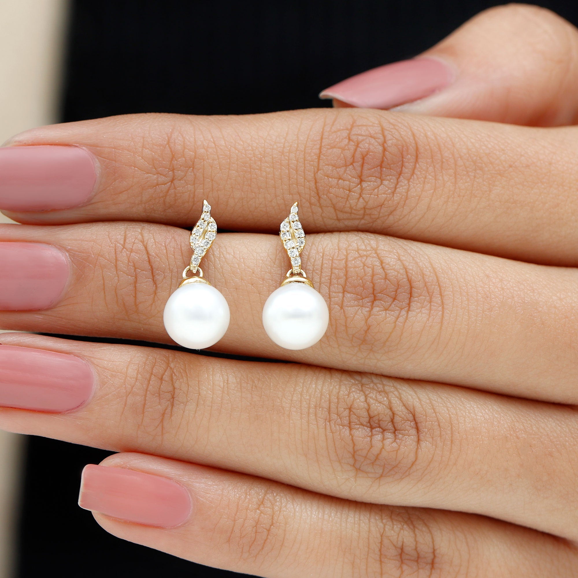 Genuine 15 Carat Freshwater Pearl and Diamond Drop Earrings with Certificate