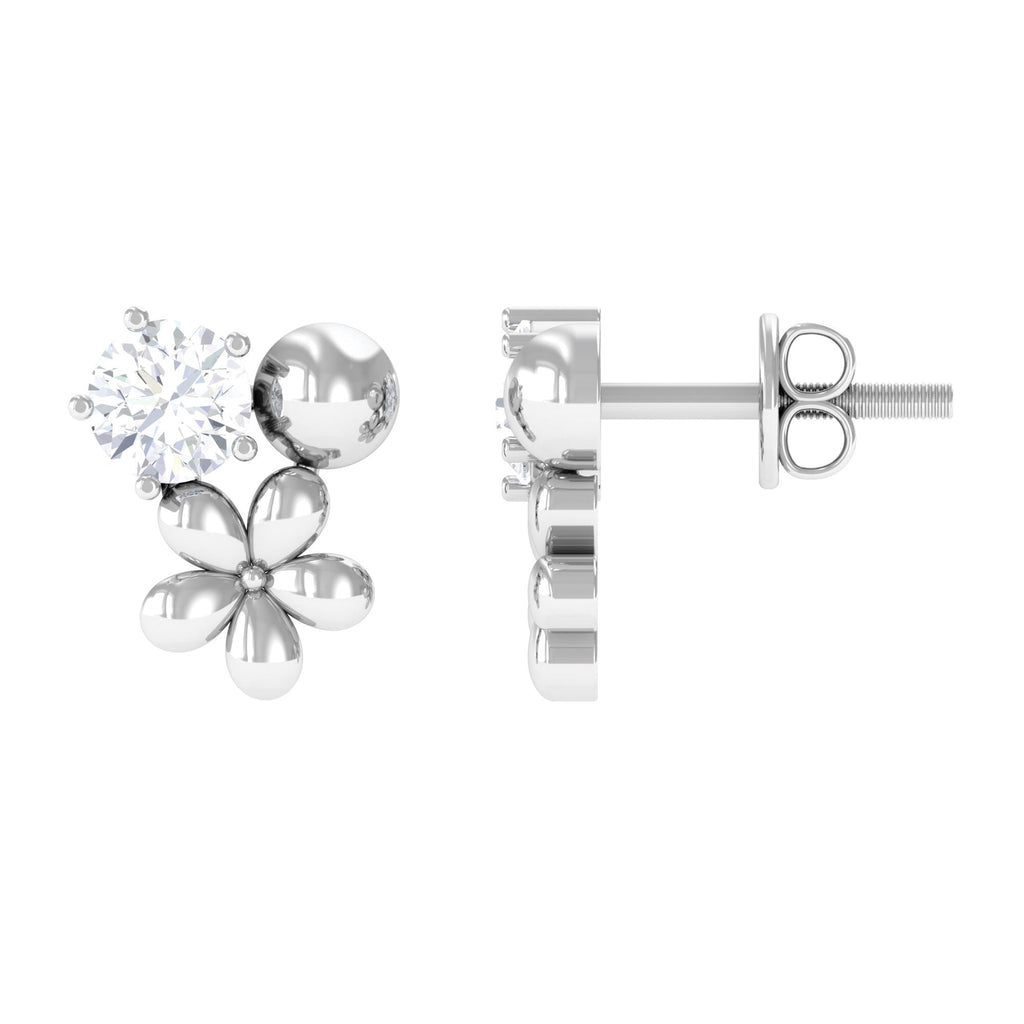 Round Cut Moissanite Flower Stud Earrings with Screw Backs