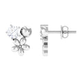 Round Cut Moissanite Flower Stud Earrings with Screw Backs