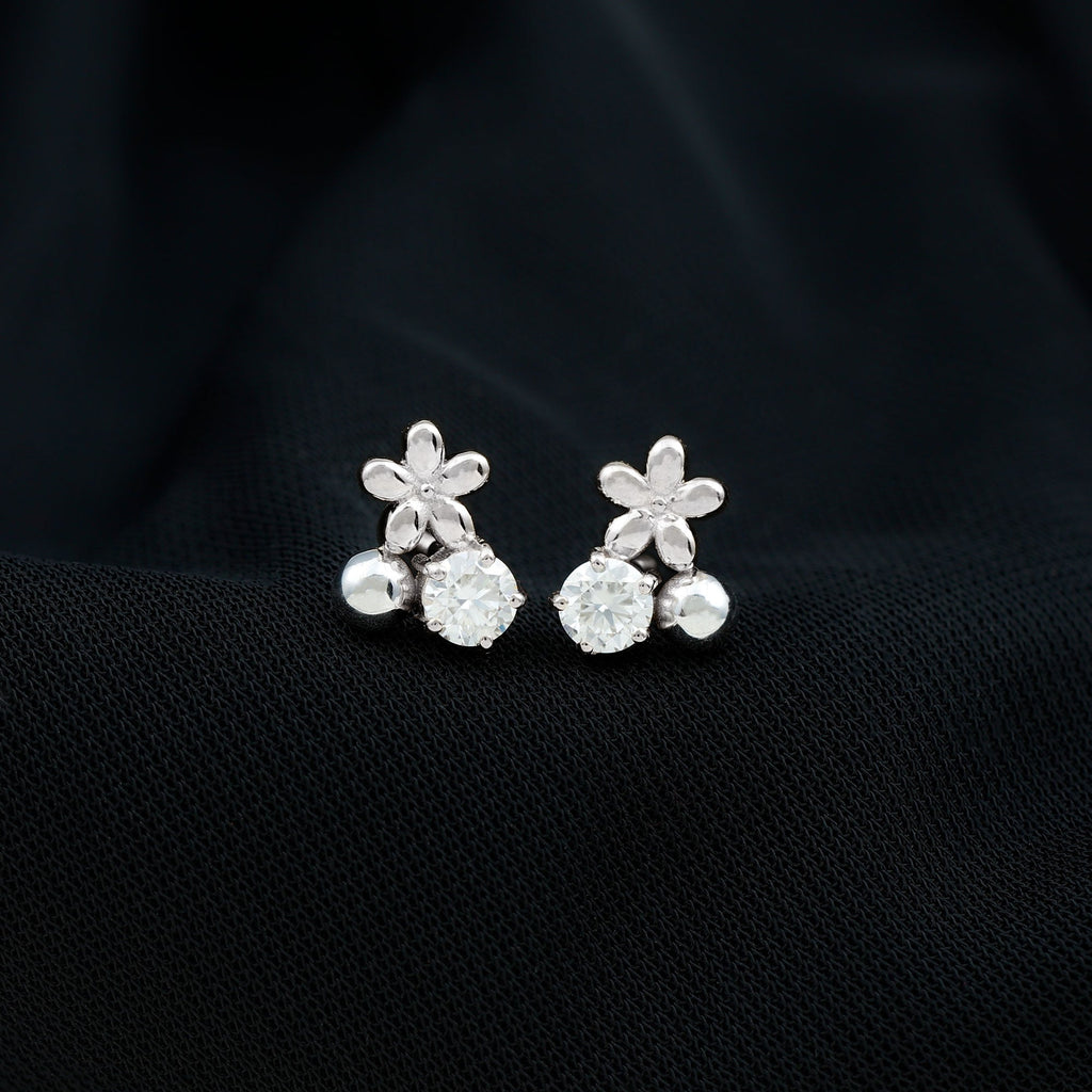 Round Cut Moissanite Flower Stud Earrings with Screw Backs