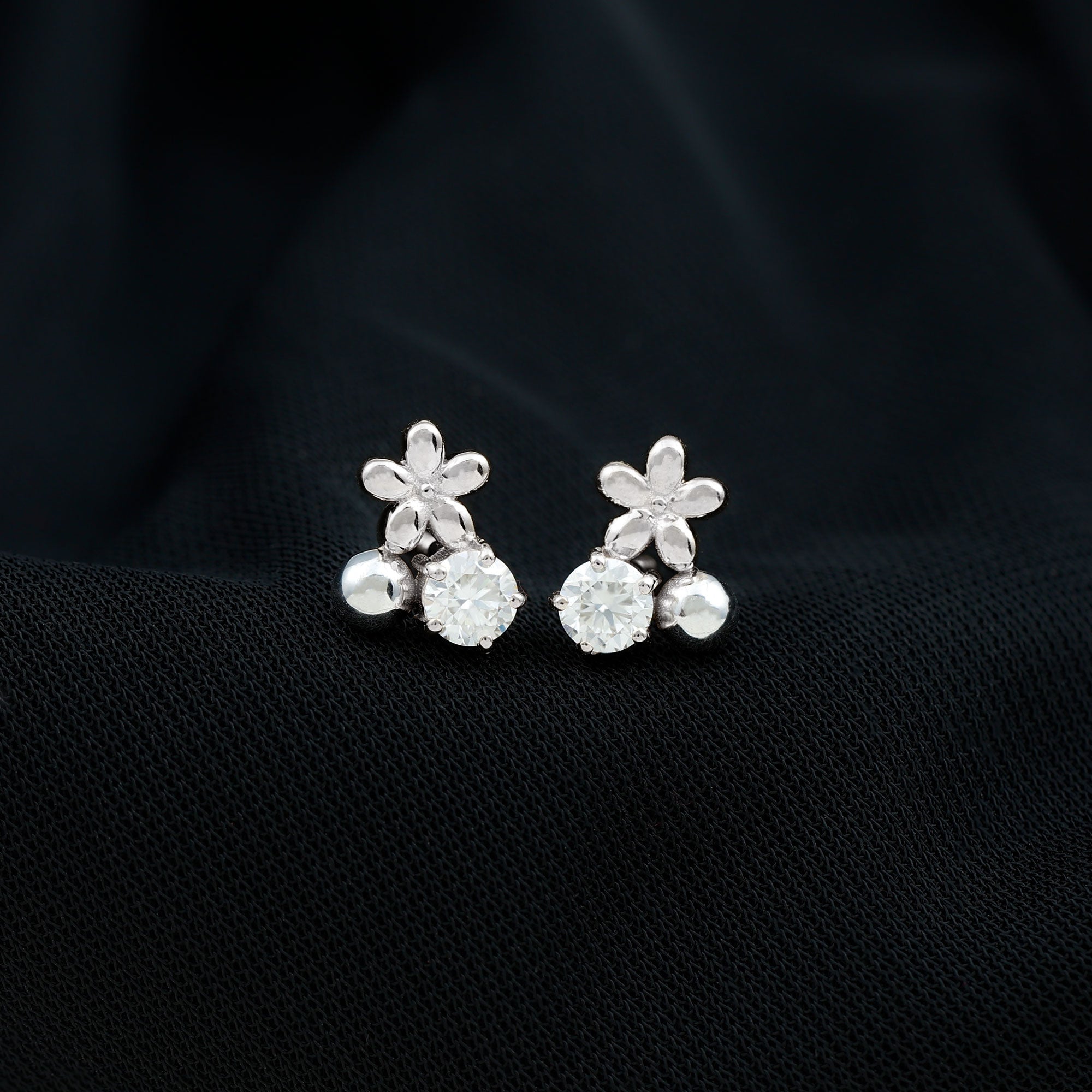 Round Cut Moissanite Flower Stud Earrings with Screw Backs