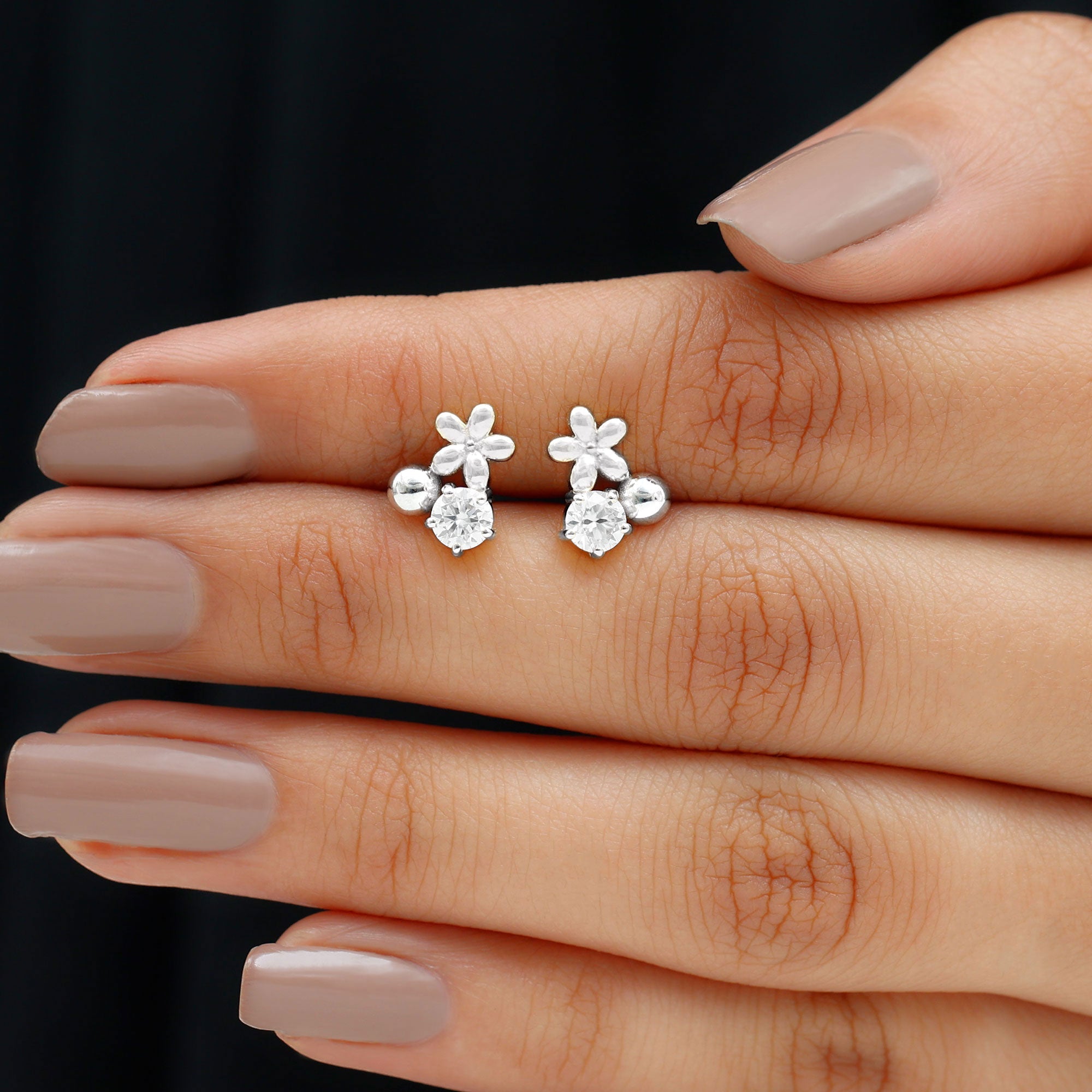 Round Cut Moissanite Flower Stud Earrings with Screw Backs