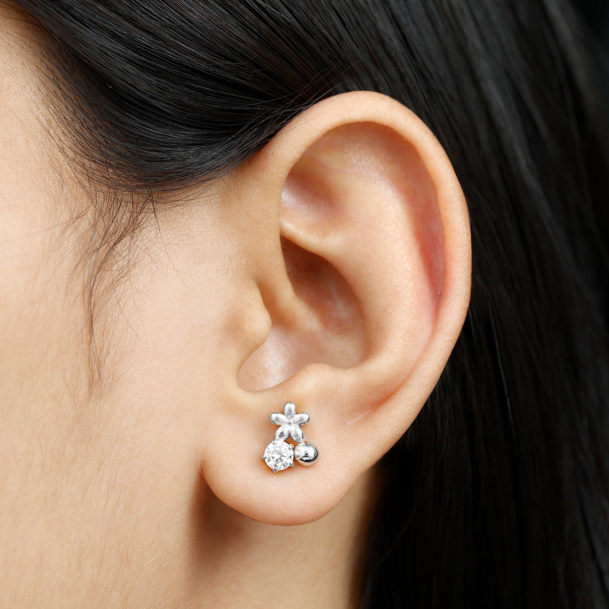 Round Cut Moissanite Flower Stud Earrings with Screw Backs