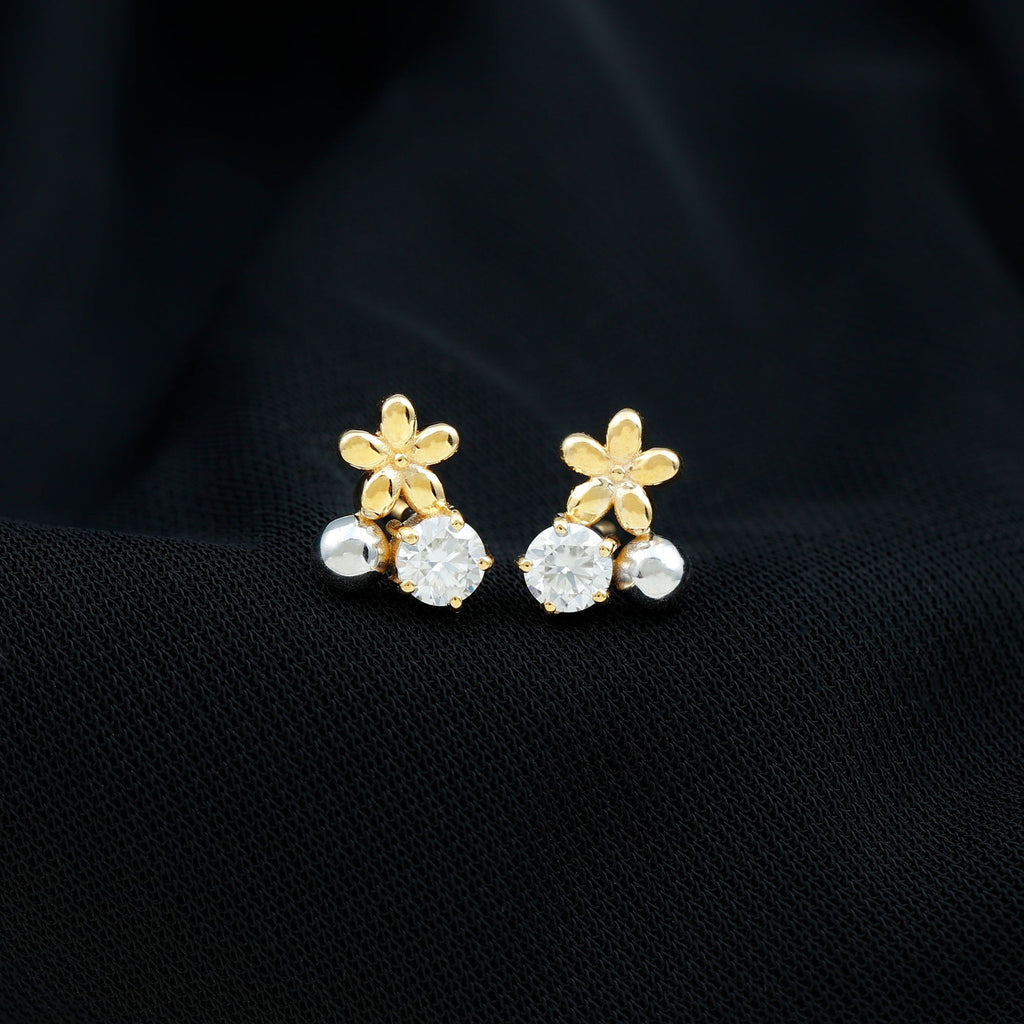 Round Cut Moissanite Flower Stud Earrings with Screw Backs