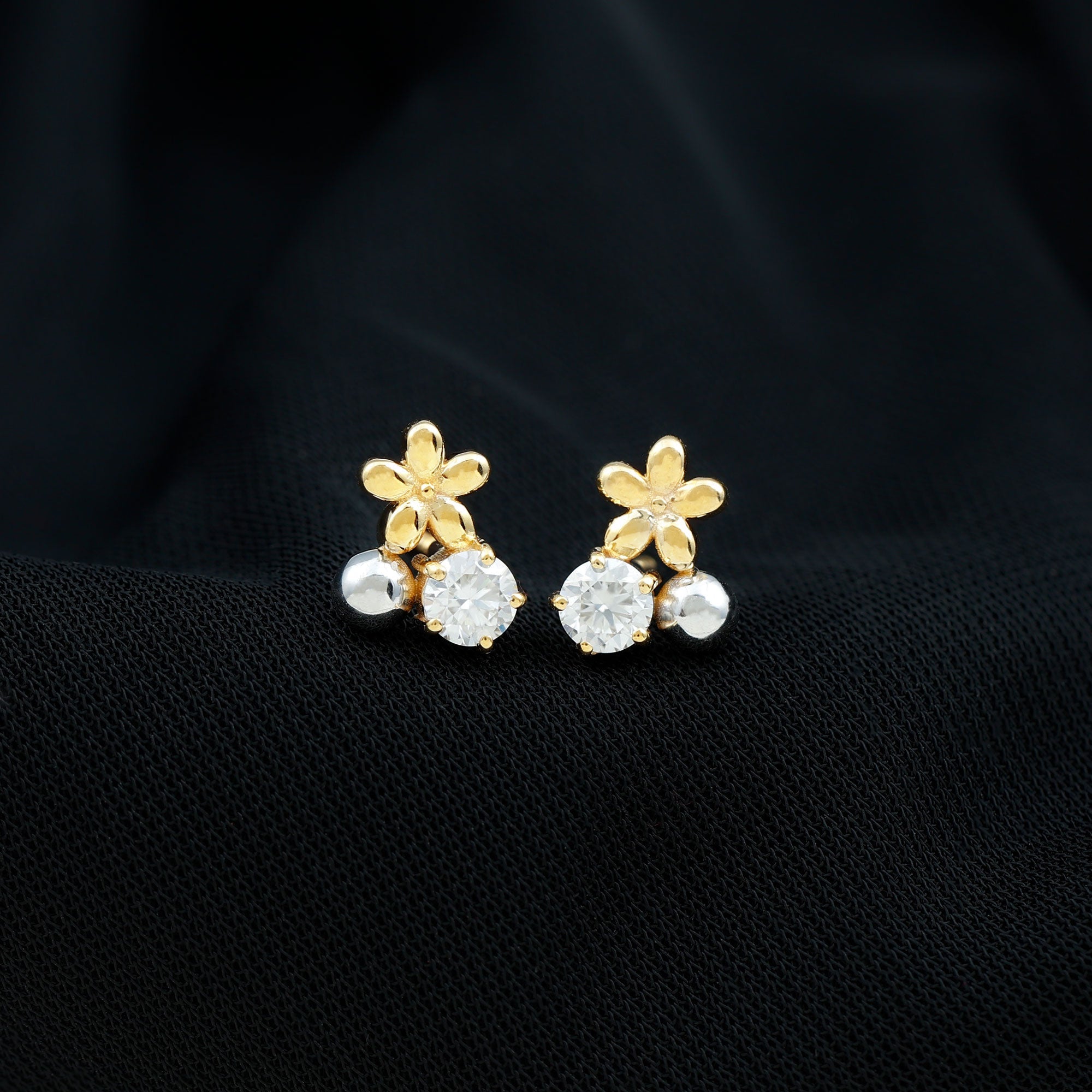 Round Cut Moissanite Flower Stud Earrings with Screw Backs