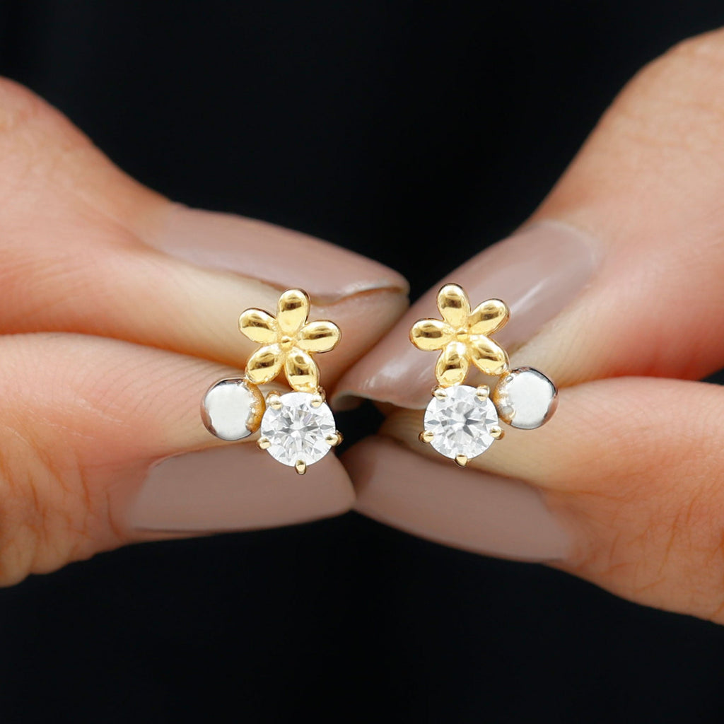 Round Cut Moissanite Flower Stud Earrings with Screw Backs