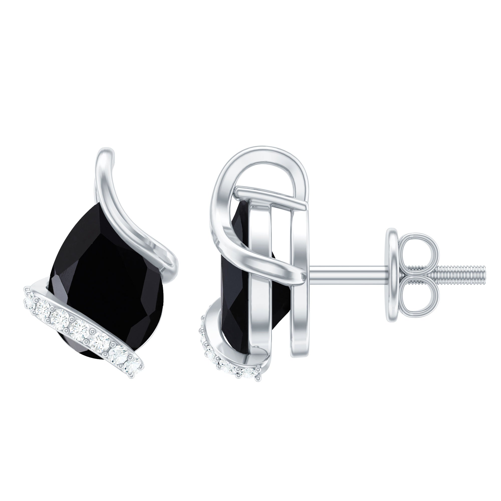1.25 CT Natural Black Spinel Teardrop Stud Earrings with Diamond