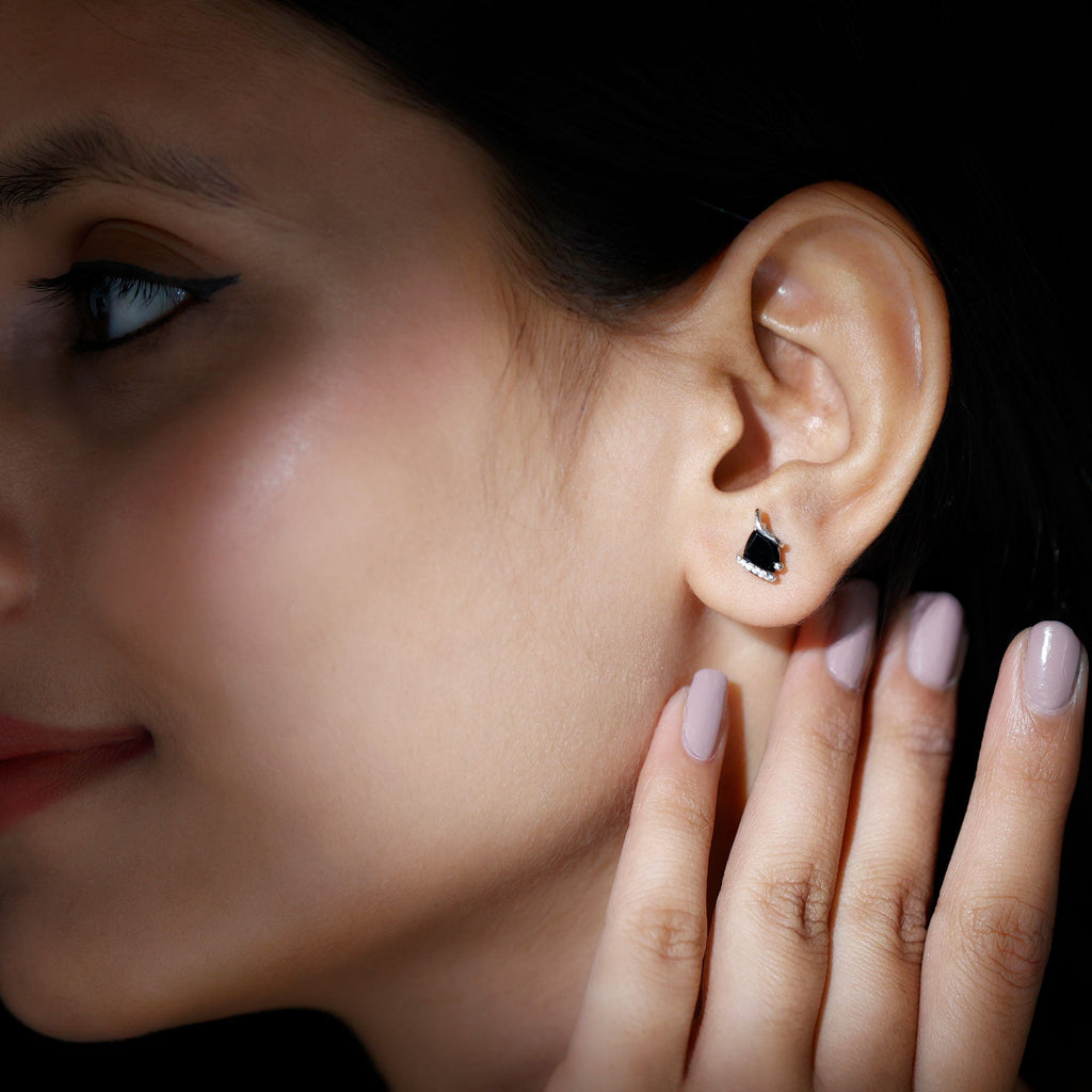1.25 CT Natural Black Spinel Teardrop Stud Earrings with Diamond