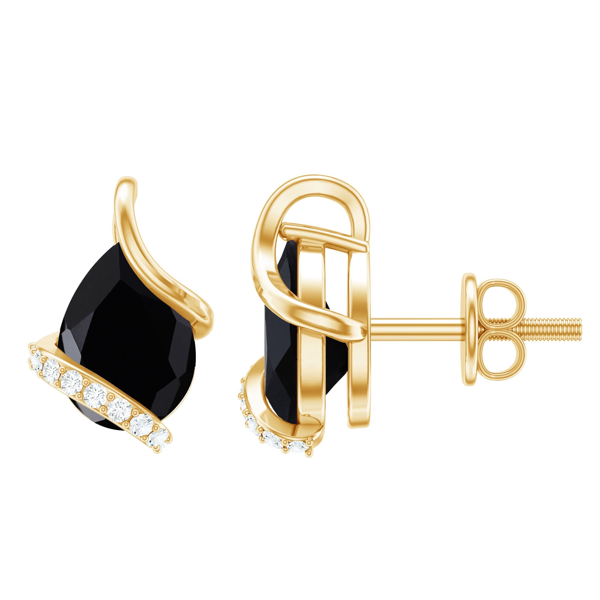 1.25 CT Natural Black Spinel Teardrop Stud Earrings with Diamond