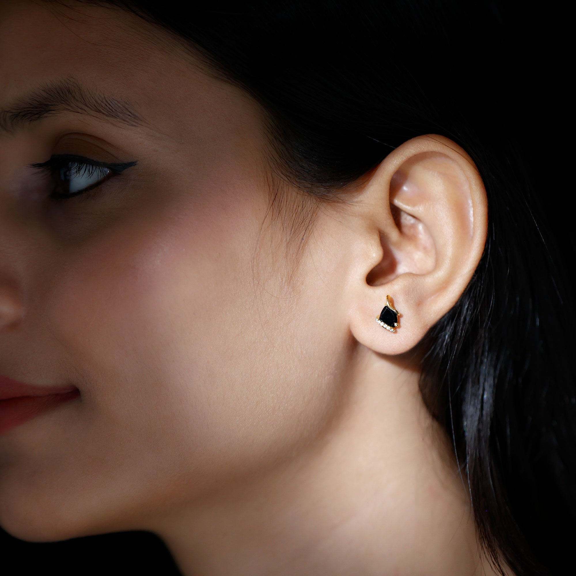 1.25 CT Natural Black Spinel Teardrop Stud Earrings with Diamond