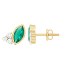 Marquise Shape 0.6 Carat Lab Grown Emerald Stud Earrings with Diamond Trio