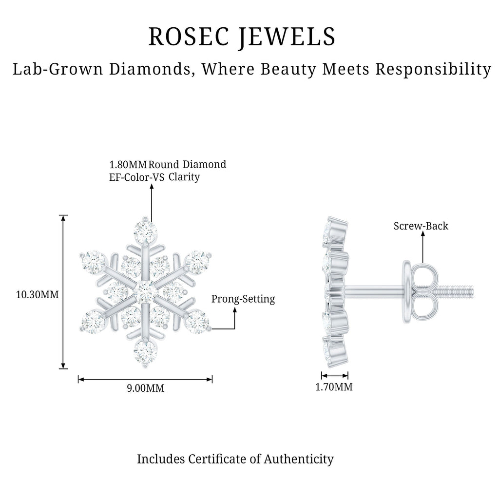 Lab Created Diamond Snowflake Stud Earrings With Screw Back