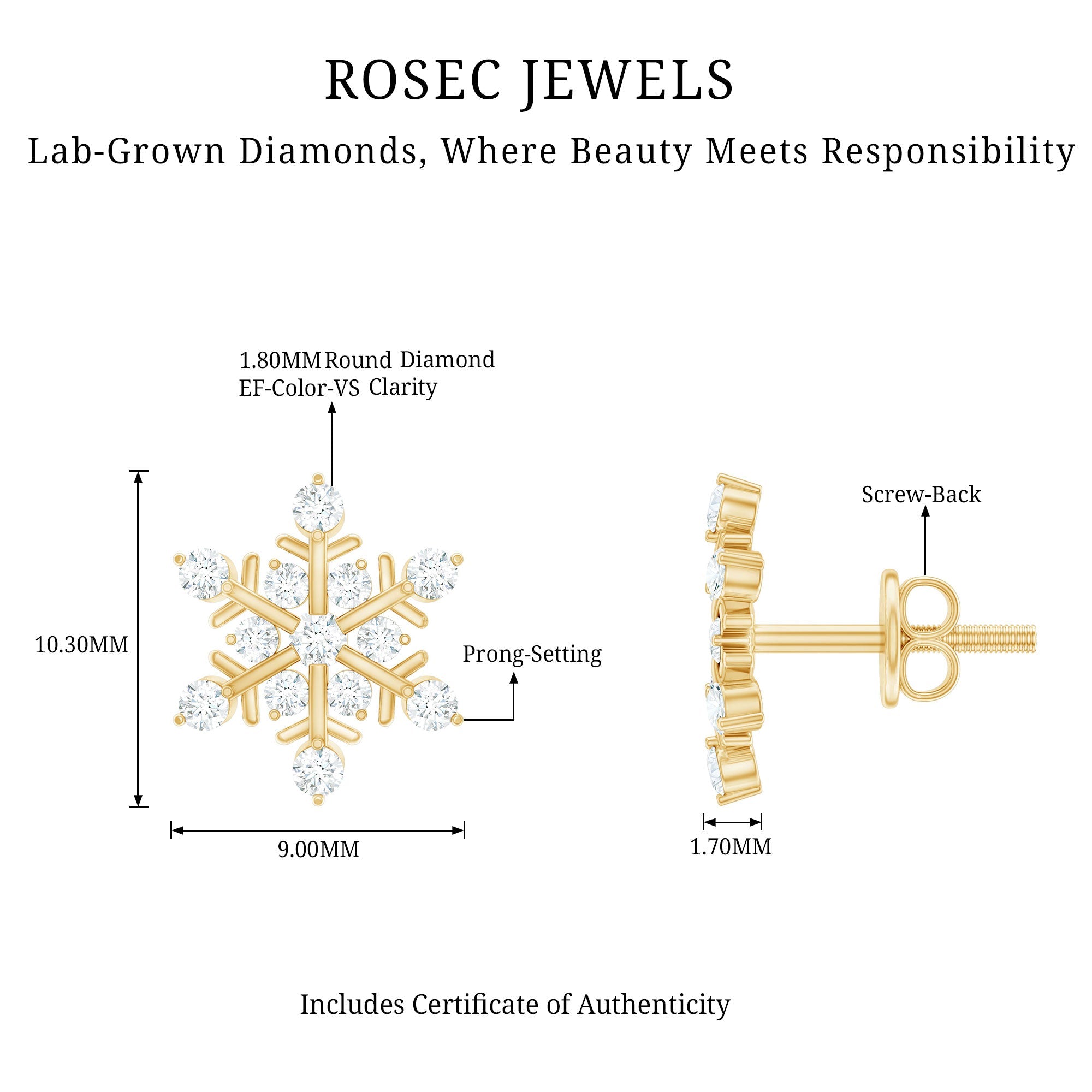 Lab Created Diamond Snowflake Stud Earrings With Screw Back