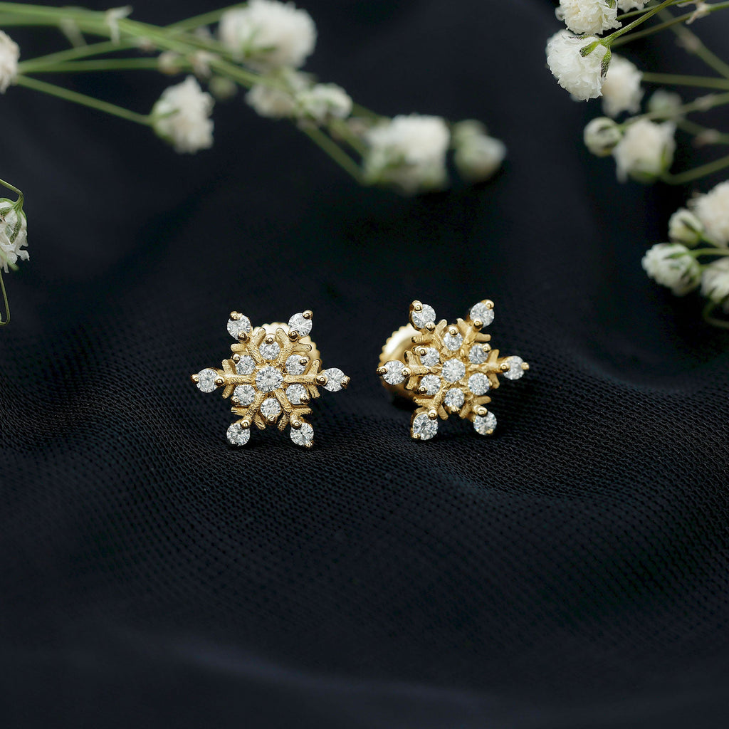 Lab Created Diamond Snowflake Stud Earrings With Screw Back
