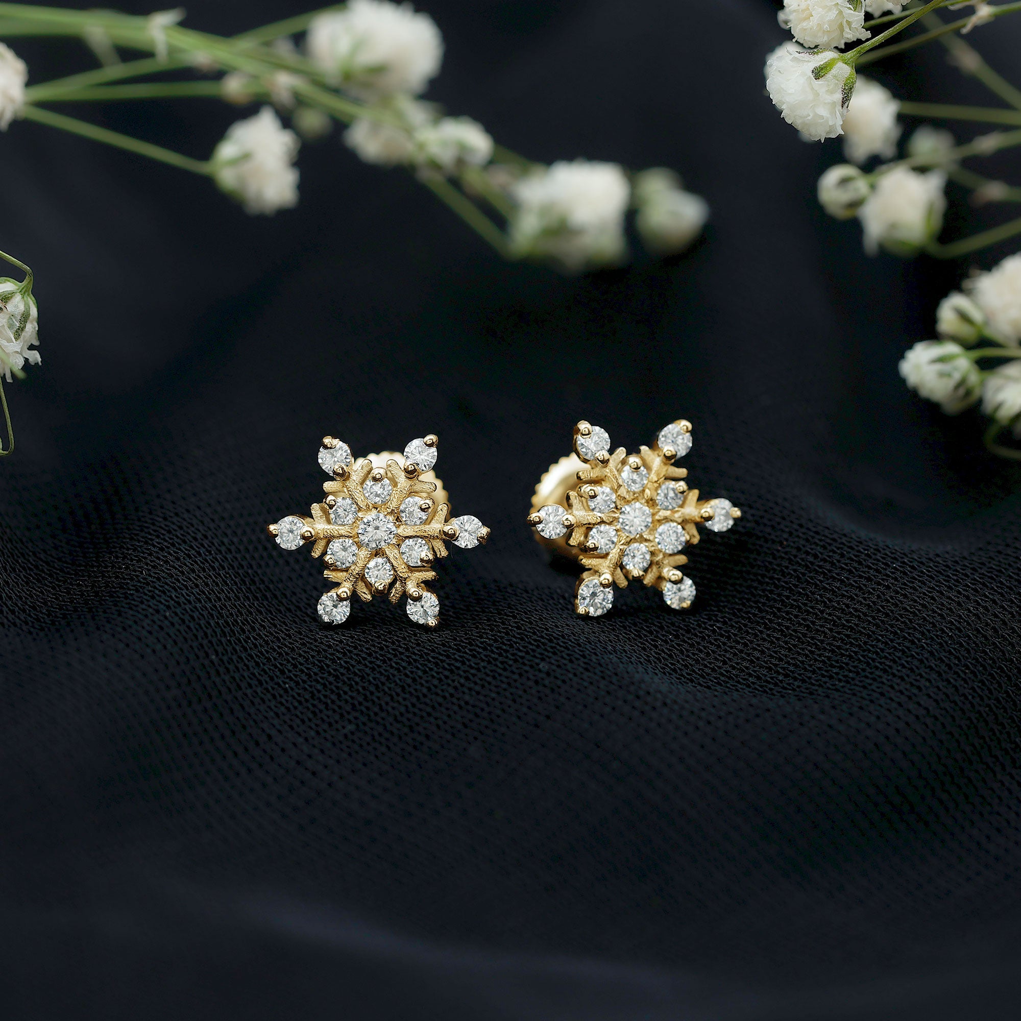Lab Created Diamond Snowflake Stud Earrings With Screw Back