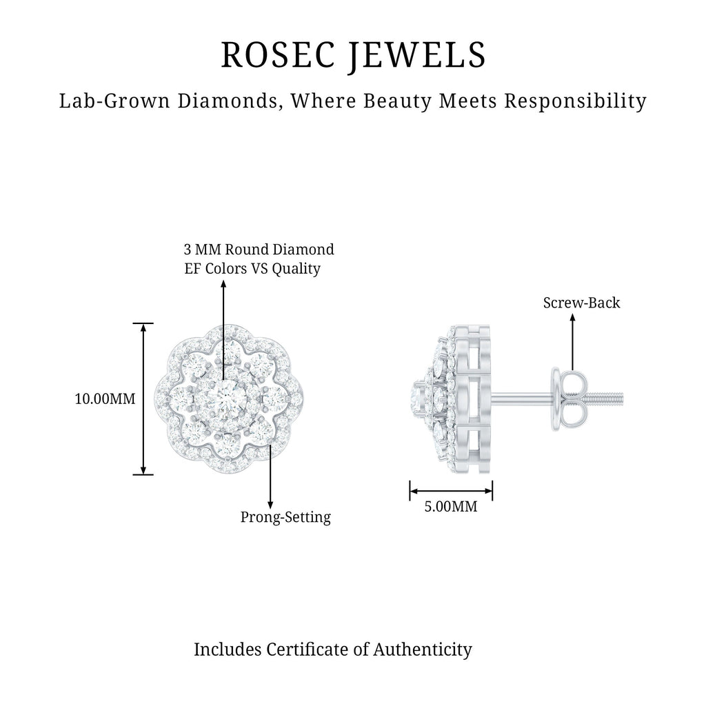 Certified Lab Grown Diamond Flower Bridal Stud Earrings