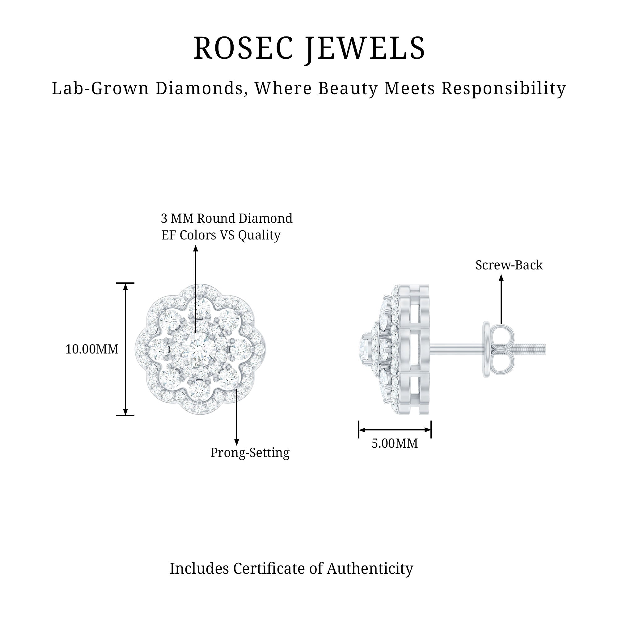 Certified Lab Grown Diamond Flower Bridal Stud Earrings