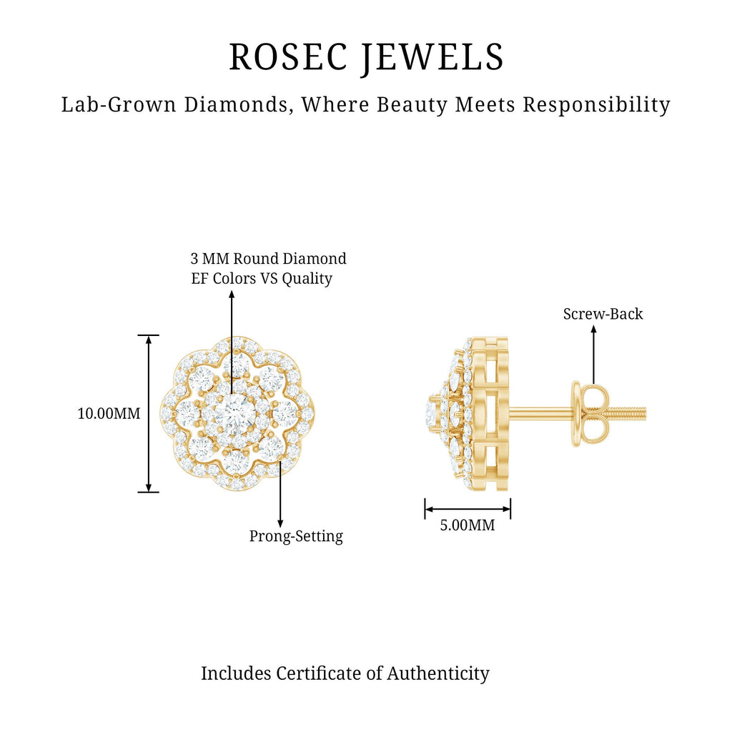 Certified Lab Grown Diamond Flower Bridal Stud Earrings