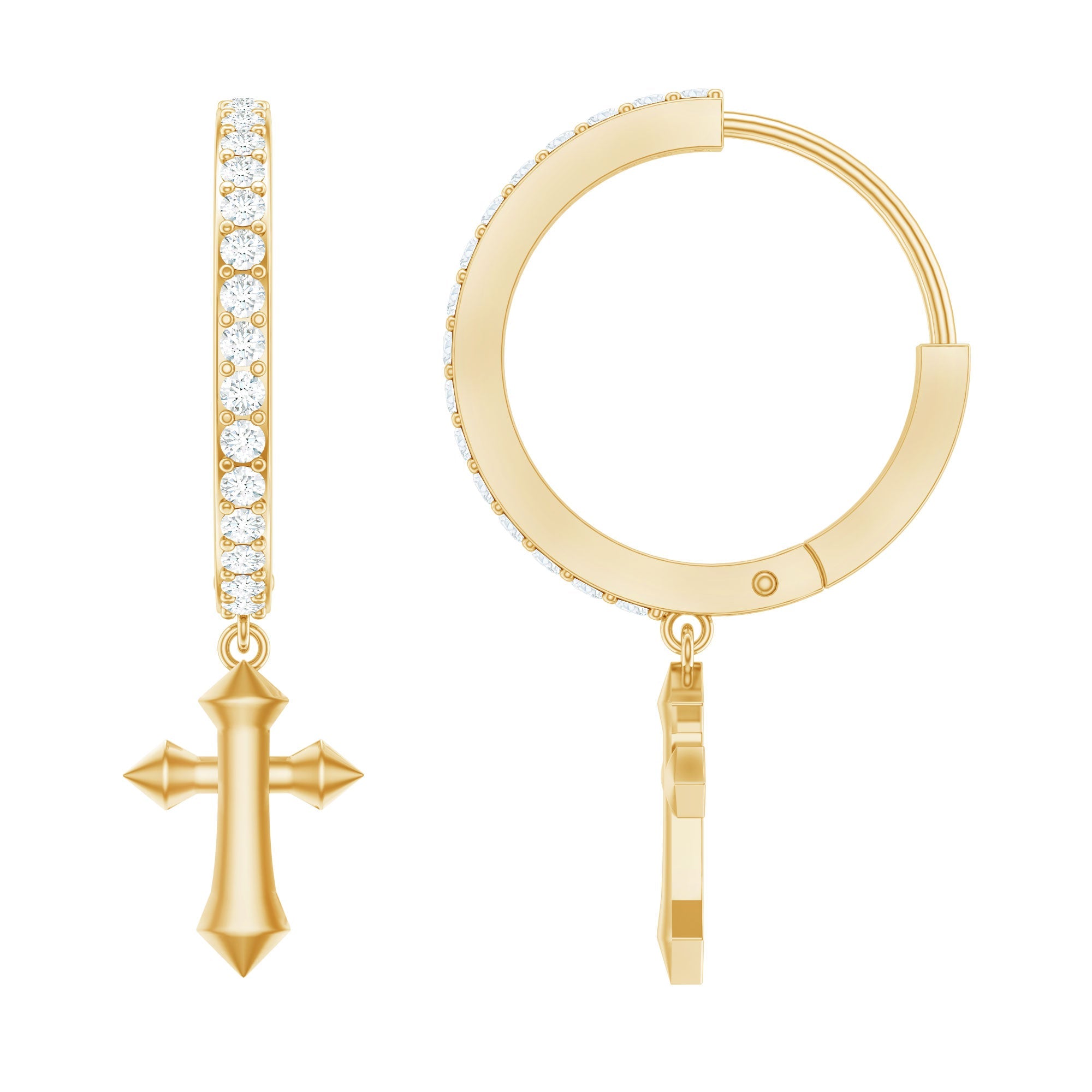 Lab Grown Diamond Holy Cross Hoop Drop Earrings For Women