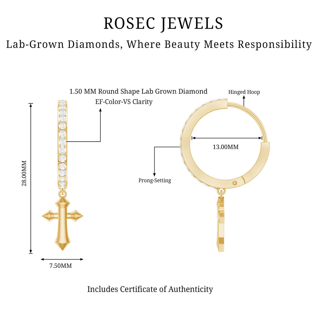 Lab Grown Diamond Holy Cross Hoop Drop Earrings For Women