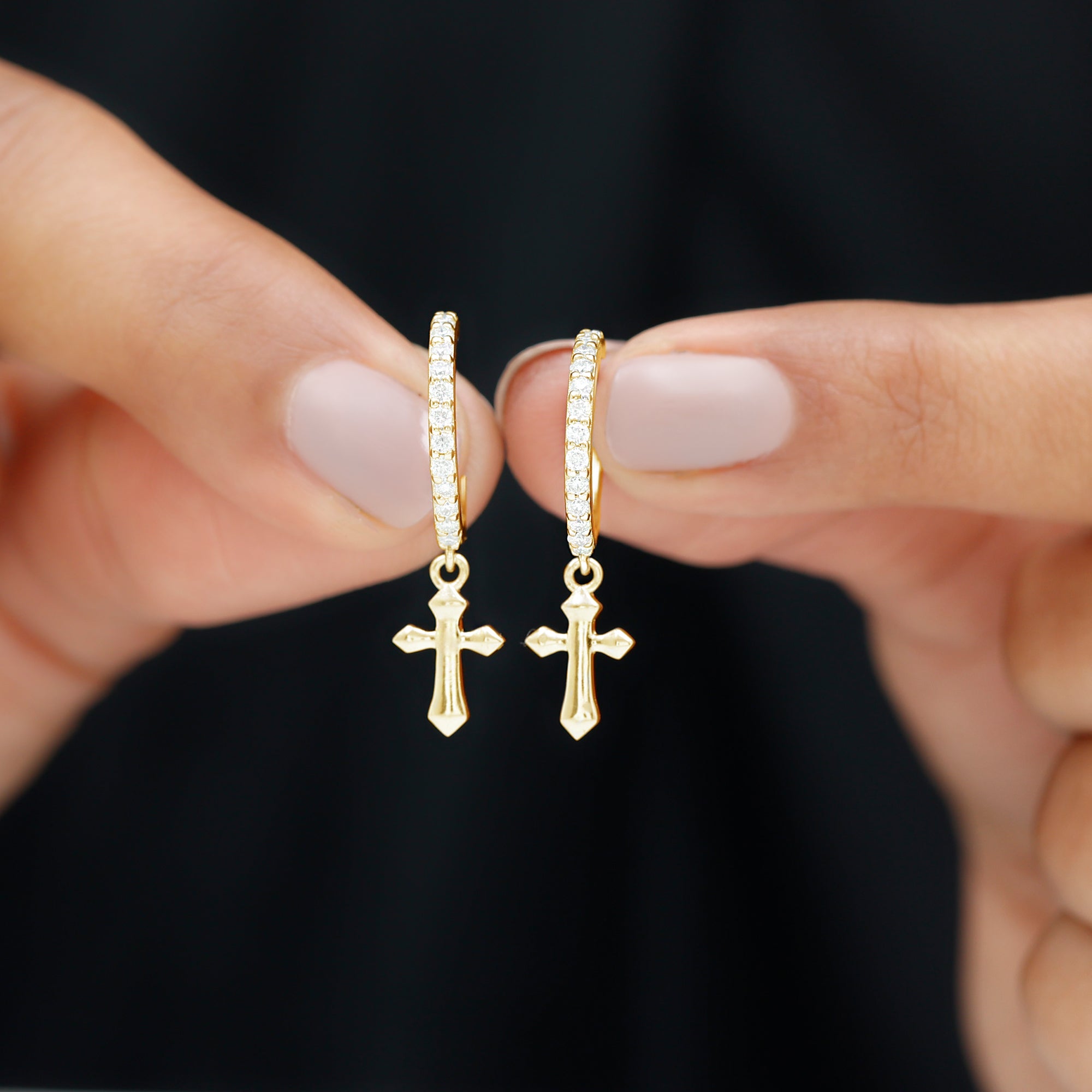 Lab Grown Diamond Holy Cross Hoop Drop Earrings For Women