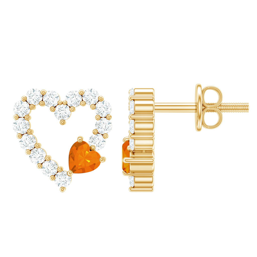 Certified Fire Opal and Diamond Heart Stud Earrings in Silver